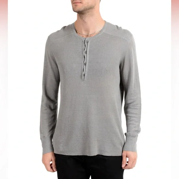 John Varvatos Linen Gray HenleyLightweight Knit Sweater